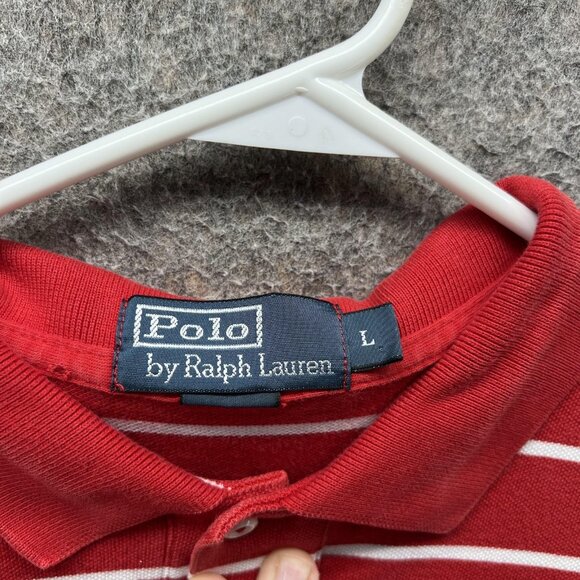 Polo Ralph Lauren Shirt Mens Large Red White Stripe Pony Logo Polo Short Sleeve - Picture 8 of 10